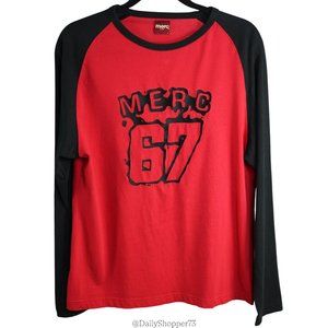Merc Clothing Men's Red & Black "MERC 67" Embroidered Cotton Long Sleeve T-Shirt